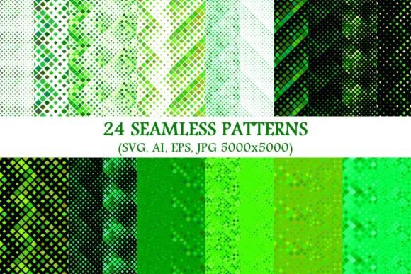 24 Seamless Green Square Patterns