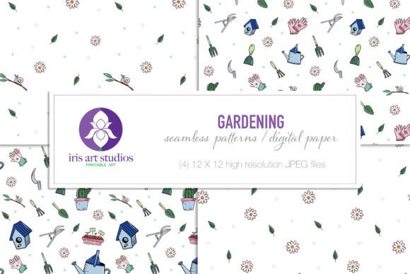 4 Printable Gardening Patterns, Seamless