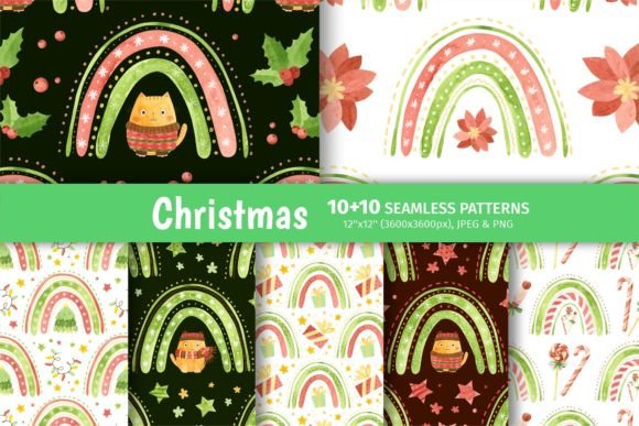 Christmas Patterns - Cats Rainbows