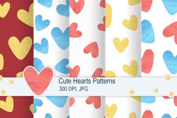 Cute Hearts Patterns Set Graphic: Hand-Painted Watercolor Designs for Creative Projects