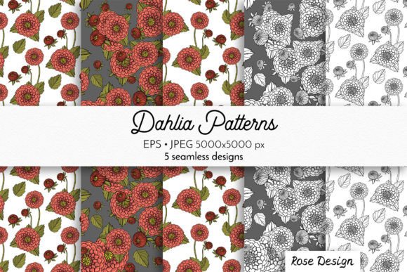 Dahlia Flowers Seamless Patterns Bundle