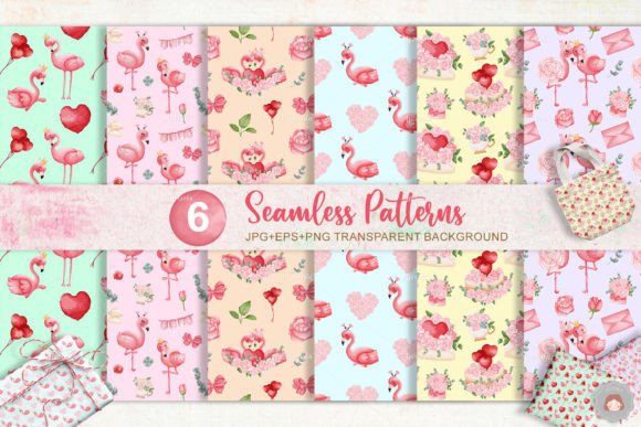 Flamingo Valentine Seamless Patterns