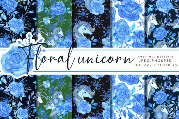 Floral Unicorn Seamless Patterns for Frosty Magical Winter Design Projects