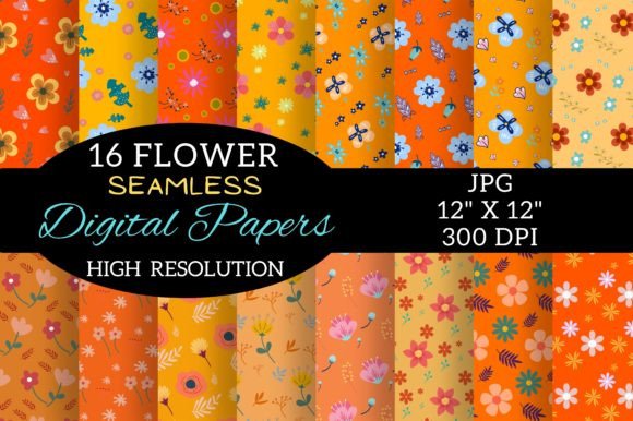 Orange Flower Digital Paper Patterns: 16 High-Resolution Backgrounds for Real Creative Work