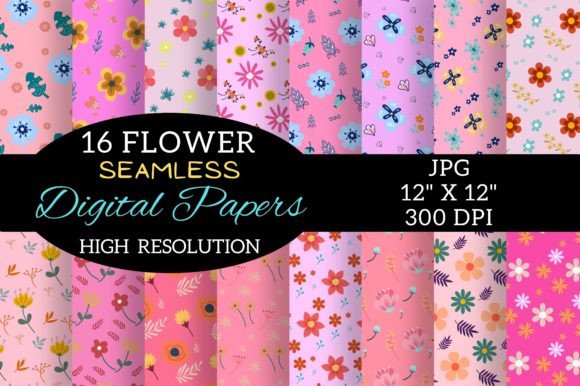 Pink Flower Digital Paper Patterns
