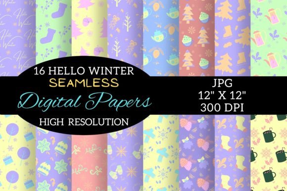 Rainbow Winter Digital Paper Patterns