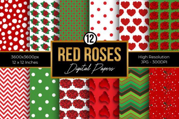 Red Roses Digital Paper Patterns