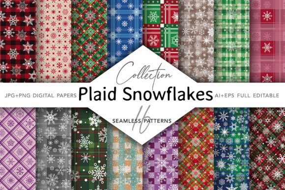 Snowflakes Plaid Seamless Patterns