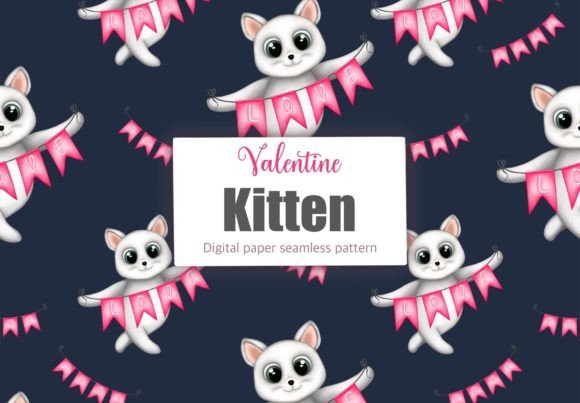 Valentine Kitten Seamless Patterns