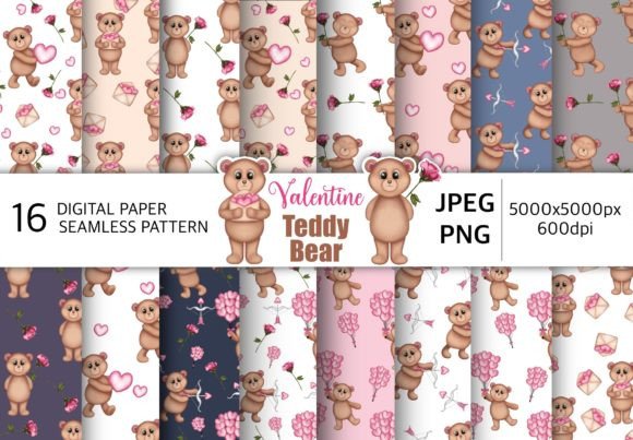 Valentine Teddy Bear Seamless Patterns: A Creative Resource for Print & Digital Design